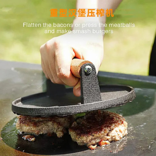 Pre-Seasoned Cast Iron Hamburger Press, Heavy Duty Hamburger Crusher for Griddle with Heat Resistant Handle Circle[CO] - Image 2