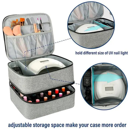 Nail Polish Storage Case with UV Light - Professional Organizer for Nail Kits, Gray_yux - Image 2