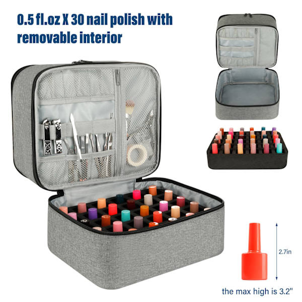 Nail Polish Storage Case with UV Light - Professional Organizer for Nail Kits, Gray_yux - Image 4