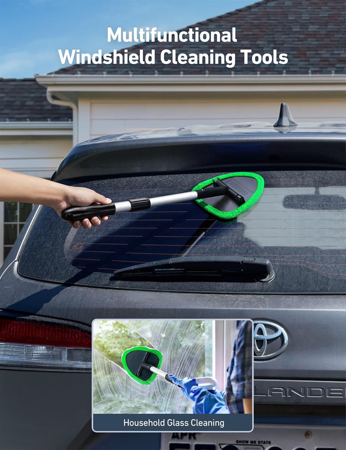 Windshield Washer, Car Windshield Cleaning Tool for Inside with 4 Reusable and Washable Microfiber Pads, Green - Image 3