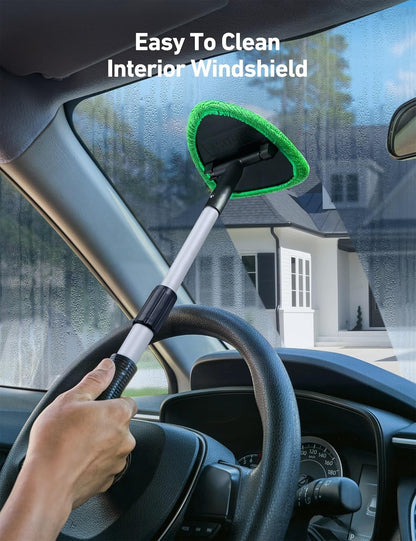 Windshield Washer, Car Windshield Cleaning Tool for Inside with 4 Reusable and Washable Microfiber Pads, Green - Image 4