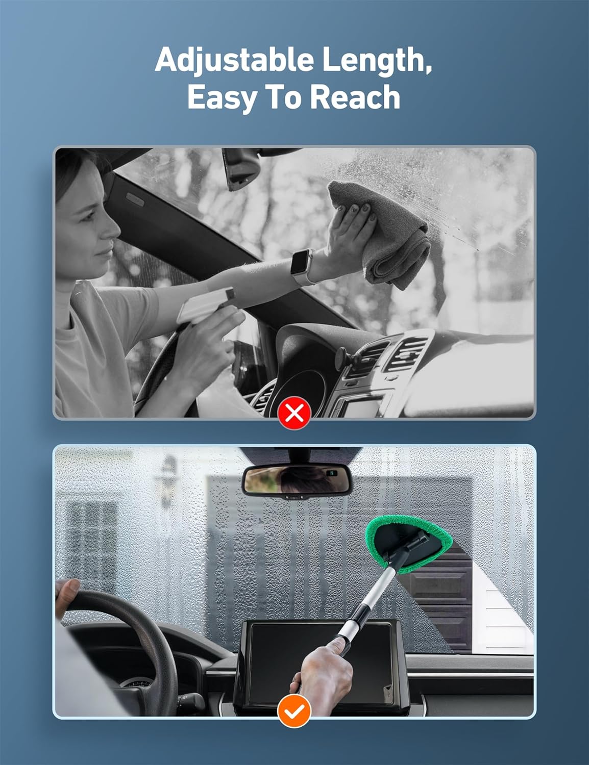Windshield Washer, Car Windshield Cleaning Tool for Inside with 4 Reusable and Washable Microfiber Pads, Green - Image 5