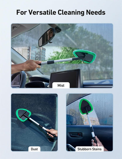 Windshield Washer, Car Windshield Cleaning Tool for Inside with 4 Reusable and Washable Microfiber Pads, Green - Image 6