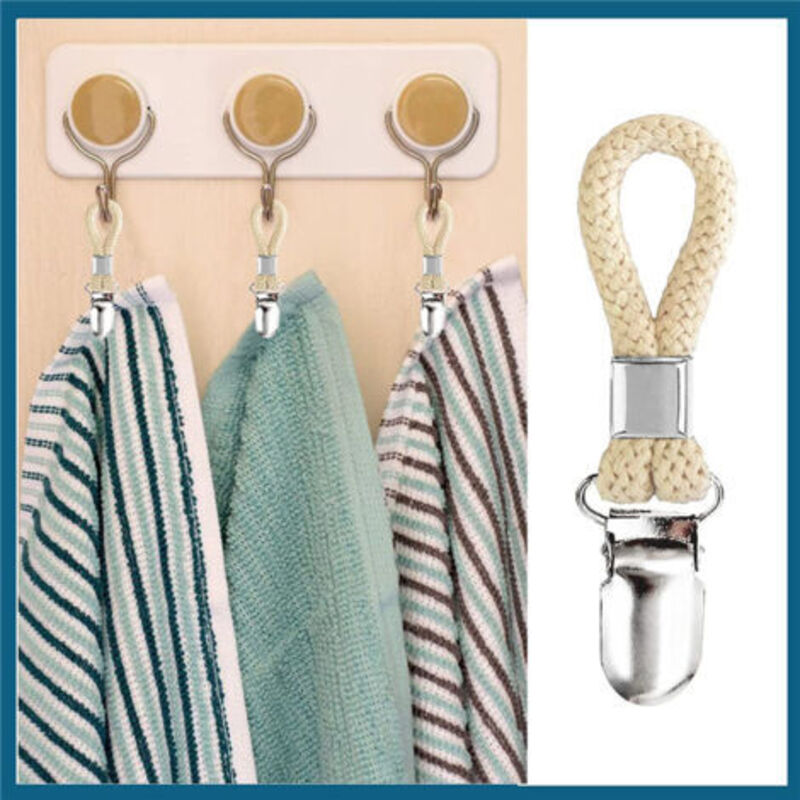 Towel Clamps 5-Pack Metal Towel Hooks for Kitchen Bathroom with Braided Cotton Holder Compatible with Dishcloths - Image 2