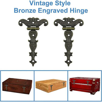 Antique Hinges, Bronze Decorative Retro Carved Hinges Cabinet Hinges For Doors Cupboard Jewelry Box 6 pcs - Image 4