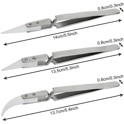 6pcs Precision Ceramic Inverted Soldering Tweezers Non-conductive Antimagnetic Pointed Curved Tips - Image 3