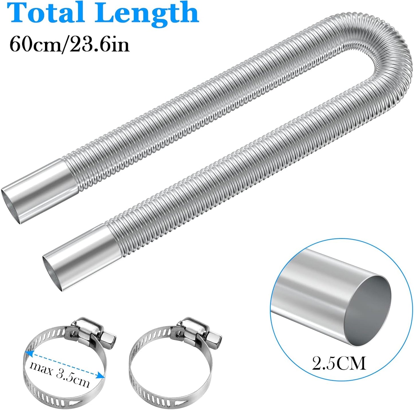 Exhaust pipe for parking heater, 60 cm stainless steel exhaust pipe car exhaust pipe with 2 stainless steel clamps for diesel heater_sai 60cm - Image 2