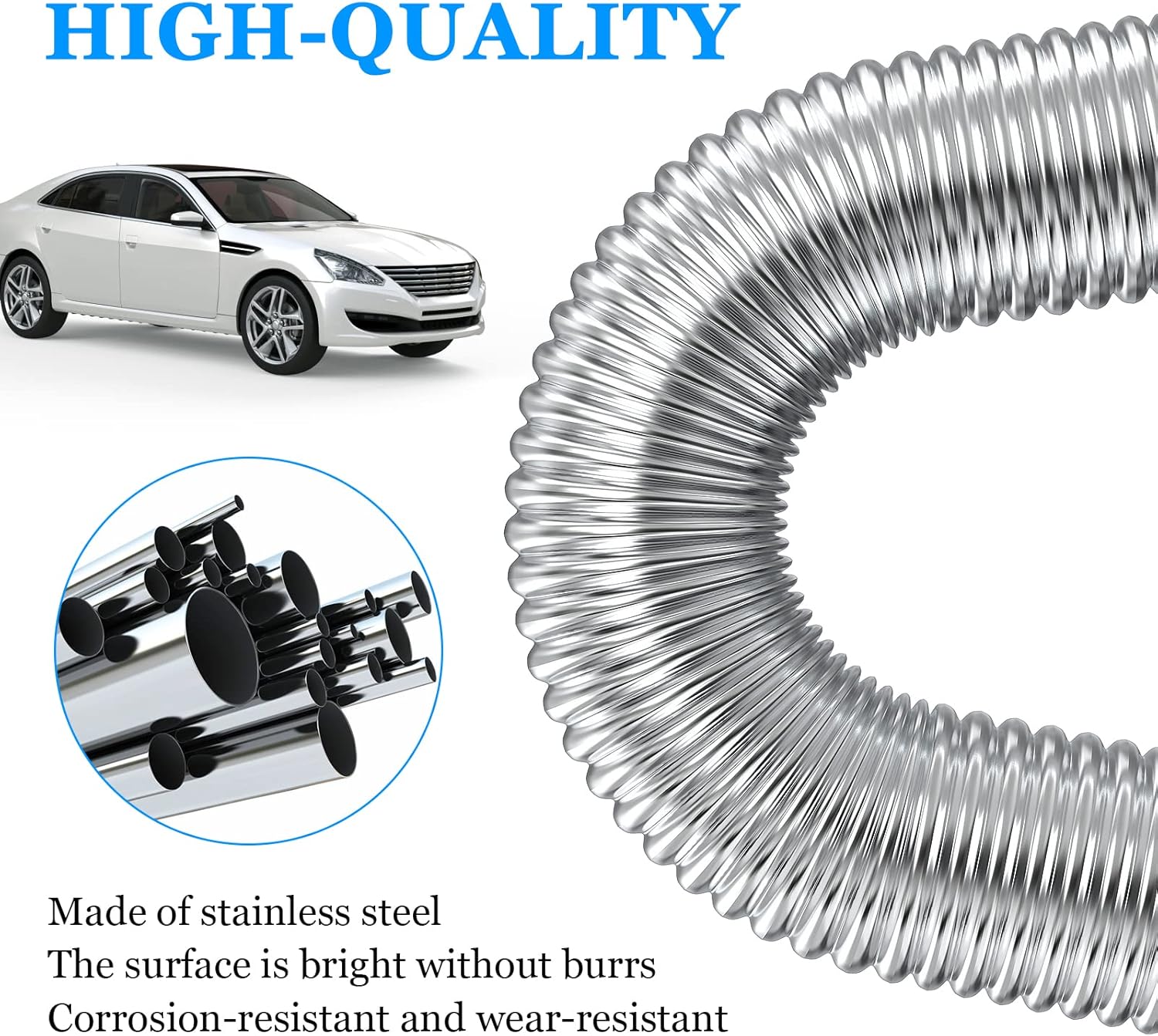 Exhaust pipe for parking heater, 60 cm stainless steel exhaust pipe car exhaust pipe with 2 stainless steel clamps for diesel heater_sai 60cm - Image 3