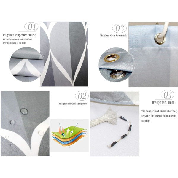 Shower Curtain 120x180 cm, Waterproof Washable Mildew Proof Polyester Shower Curtain, Grey_TF - Image 2