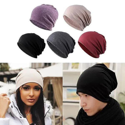 5-Pack Slouchy Baggy Beanies Chemo Hats - Khaki + Black + Grey + Burgundy + Purple - Image 2
