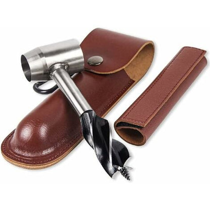 Manual drill, hand drill for woodworking with leather case for bushcraft settlers, woodworking wrench, outdoor wood drill, hole, wood plug