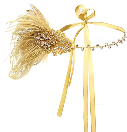 Vintage Flapper Headband 1920s Art Deco Sparkly Hairband Gatsby Feather Headpiece_yux - Image 5