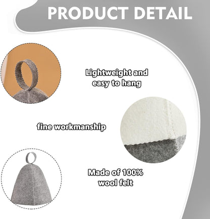 pcs sauna hats, original wool, comfortable and breathable for sauna, 100% natural sauna accessories in felt (gray and white) _jar - Image 3