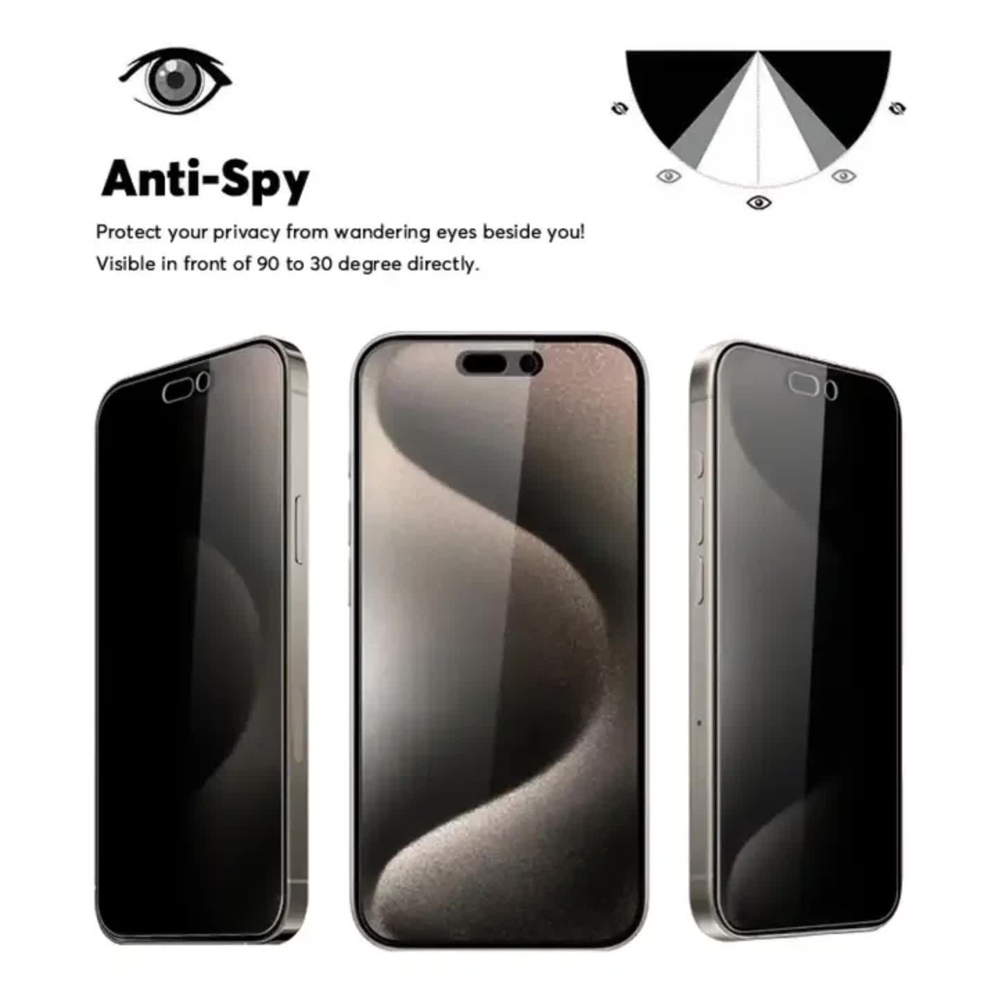 New 3-pack Compatible with iPhone 16 Pro Max Privacy Tempered Glass Screen Protector - Image 3