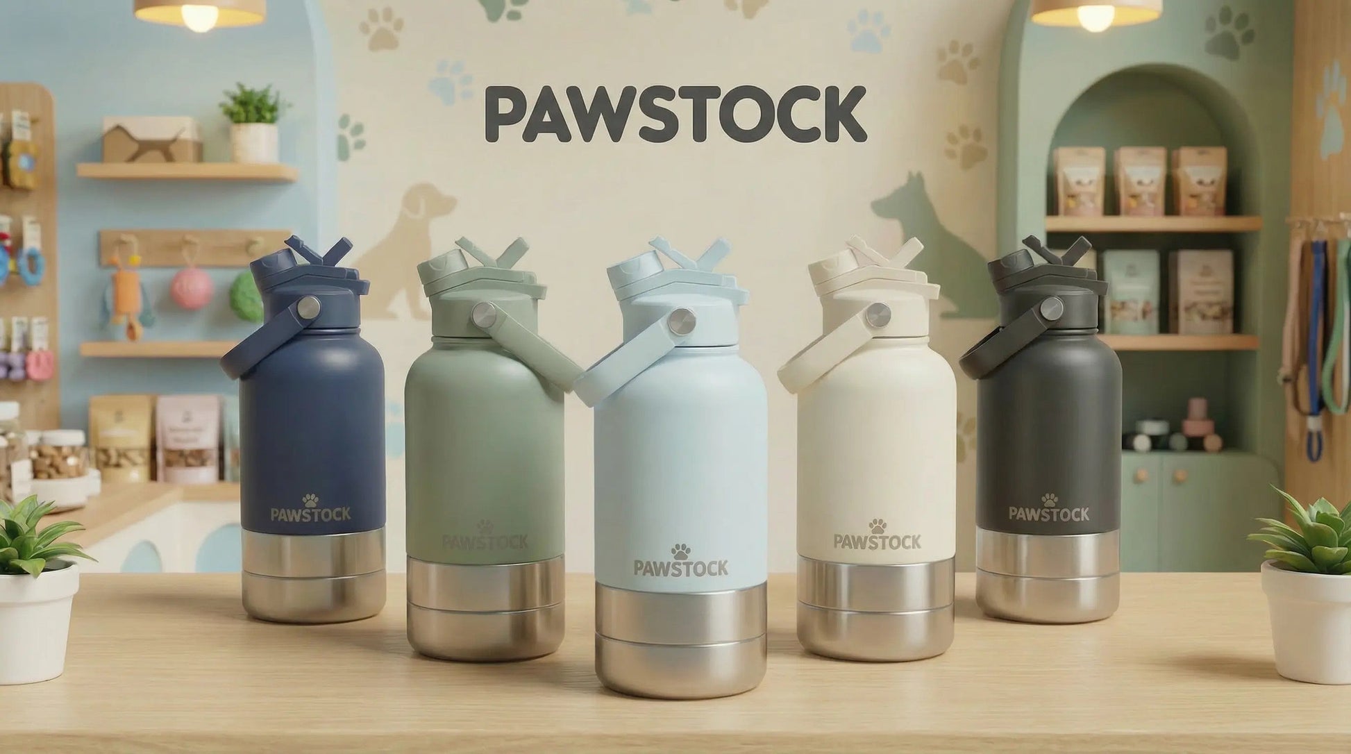 Pawstock 3-in-1 Insulated Dog Water Bottle with Dual Bowls – 1L Stainless Steel Travel Bottle - Navy - Image 4