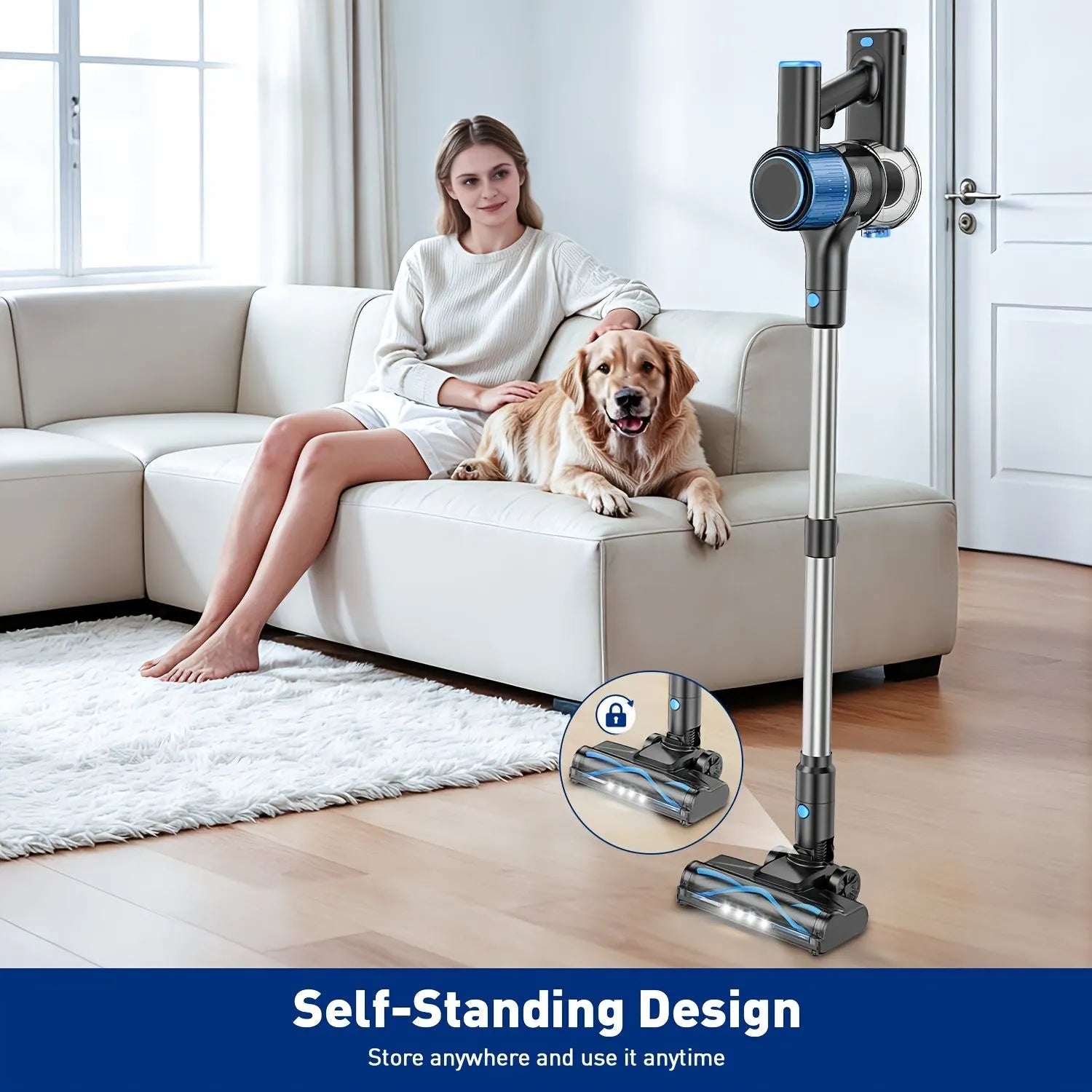 Cordless Vacuum Cleaner, 8 In 1 Powerful Suction Lightweight Vacuum Cleaner For Home, Led Display, 3 Suction Modes, 55Kpa Powerful Suction，45mins Detachable Battery Vacuum For Hard Floor Carpet Pet Hair - Image 3