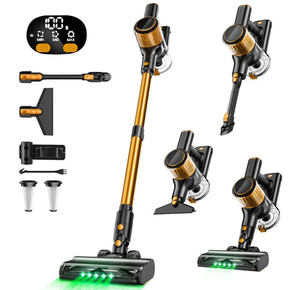 Cordless Vacuum Cleaner, 55Kpa Powerful Suction，8-in-1 Powerful Stick Vacuum Cleaner with Anti-tangle Brush And Upgraded Green Light, 2200mAh. 45 Minute Run Time Rechargeable Lightweight Vacuum Cleaner for Hardwood Floors, Carpets And Pet Hair.