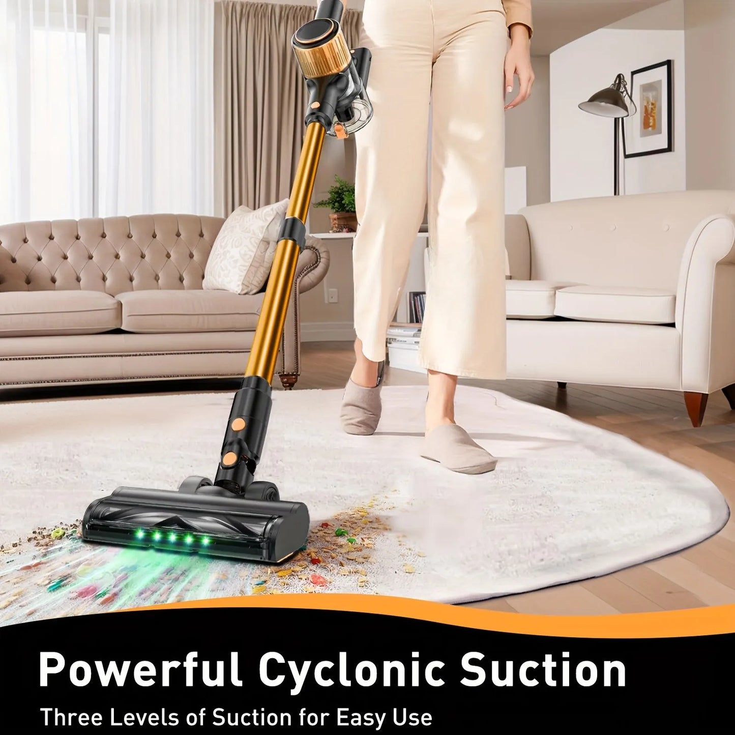 Cordless Vacuum Cleaner, 55Kpa Powerful Suction，8-in-1 Powerful Stick Vacuum Cleaner with Anti-tangle Brush And Upgraded Green Light, 2200mAh. 45 Minute Run Time Rechargeable Lightweight Vacuum Cleaner for Hardwood Floors, Carpets And Pet Hair. - Image 2