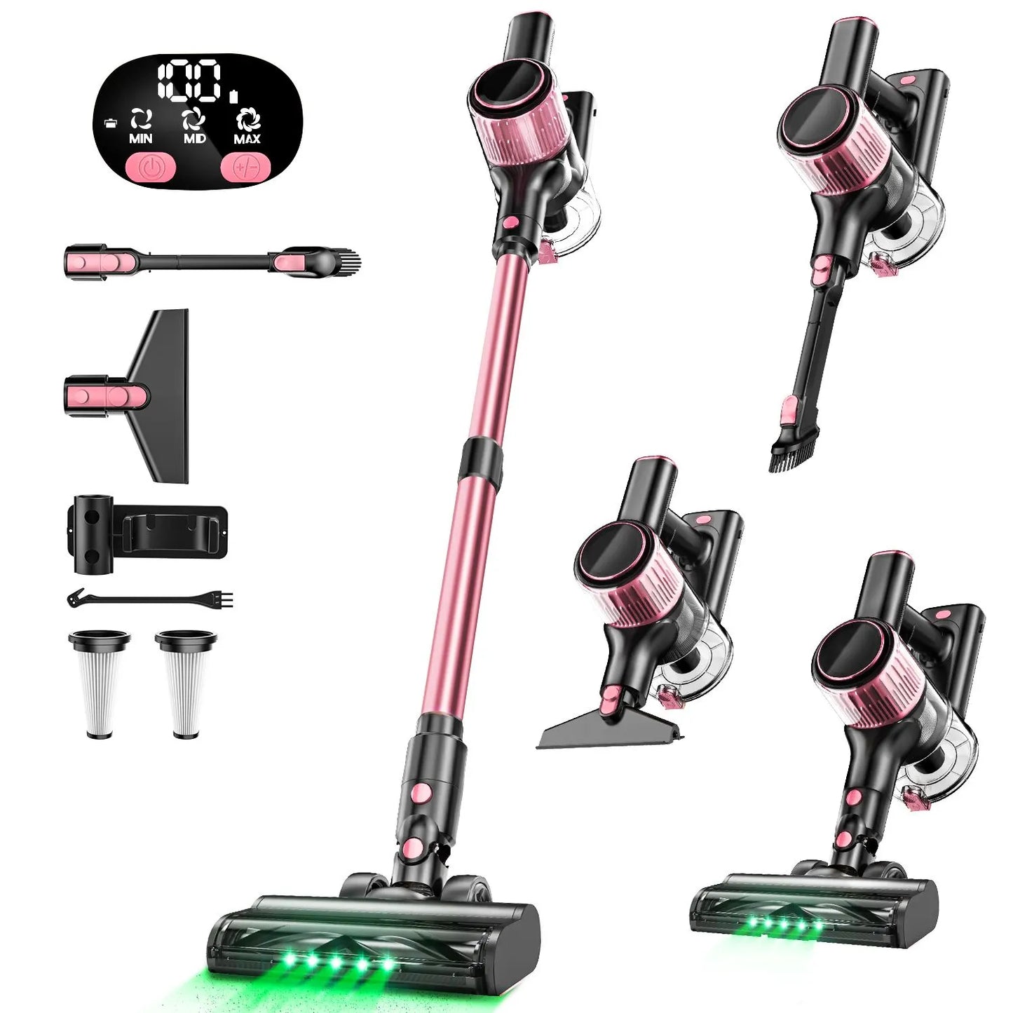 Cordless Vacuum Cleaner, 8 in 1 Powerful Suction Lightweight Vacuum Cleaner for Home, 55Kpa Powerful Suction，LED Display, 3 Suction Modes, 45Mins Detachable Battery Vacuum for Hard Floor Carpet Pet Hair
