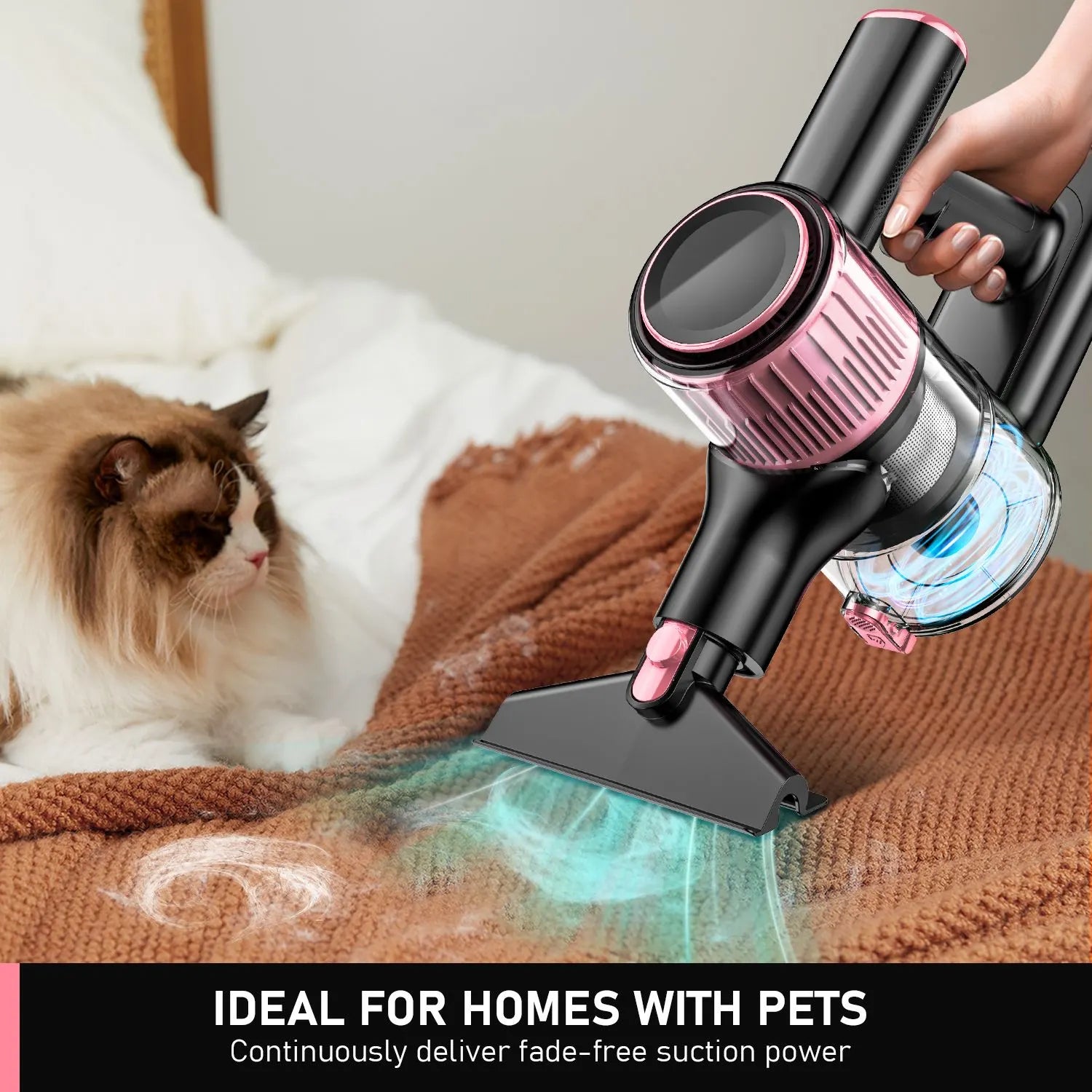Cordless Vacuum Cleaner, 8 in 1 Powerful Suction Lightweight Vacuum Cleaner for Home, 55Kpa Powerful Suction，LED Display, 3 Suction Modes, 45Mins Detachable Battery Vacuum for Hard Floor Carpet Pet Hair - Image 8