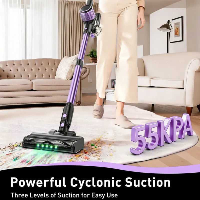 Cordless Vacuum Cleaner, 10 in 1 Stick Vacuum with Powerful Suction, Hose, Green LED Light, Anti-Tangle Brush, 55Kpa Lightweight Rechargeable Vacuum Cleaner for Home, Hardwood Floors, Carpets, Pet Hair. - Image 2
