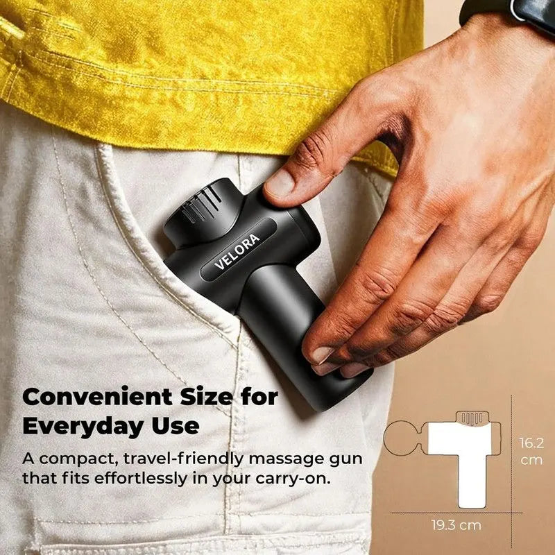 VELORA Mini Massage Gun - Deep Tissue Percussion Massager for Neck Back Shoulder Leg Foot - 6 Heads USB-C Rechargeable - Grey - Image 3
