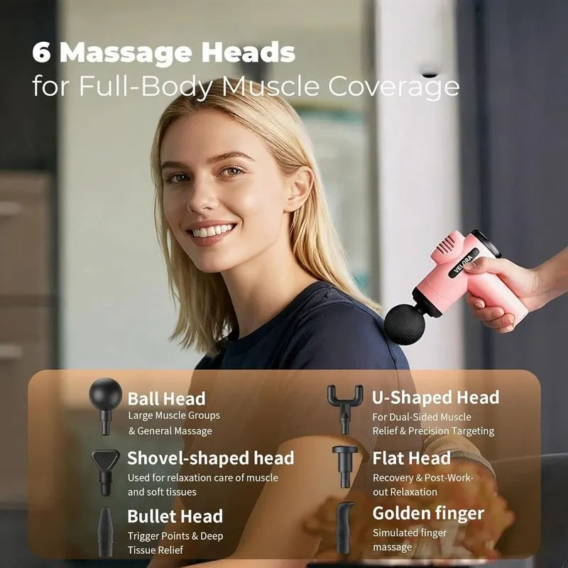 VELORA Mini Massage Gun - Deep Tissue Percussion Massager for Neck Back Shoulder Leg Foot - 6 Heads USB-C Rechargeable - Grey - Image 4