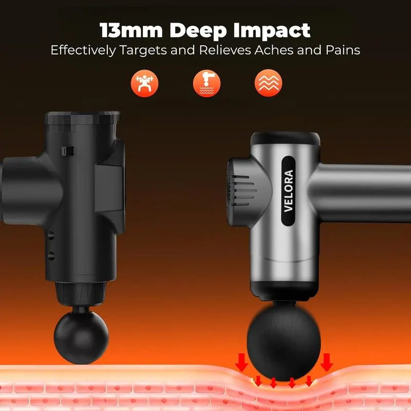 VELORA Mini Massage Gun - Deep Tissue Percussion Massager for Neck Back Shoulder Leg Foot - 6 Heads USB-C Rechargeable - Grey - Image 5