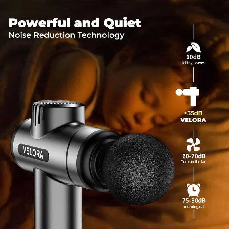 VELORA Mini Massage Gun - Deep Tissue Percussion Massager for Neck Back Shoulder Leg Foot - 6 Heads USB-C Rechargeable - Grey - Image 7