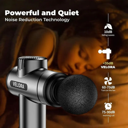 VELORA Mini Massage Gun - Deep Tissue Percussion Massager for Neck Back Shoulder Leg Foot - 6 Heads USB-C Rechargeable - Grey - Image 7