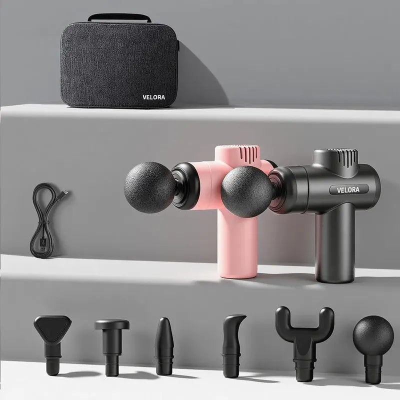 VELORA Mini Massage Gun - Deep Tissue Percussion Massager for Neck Back Shoulder Leg Foot - 6 Heads USB-C Rechargeable - Grey - Image 8