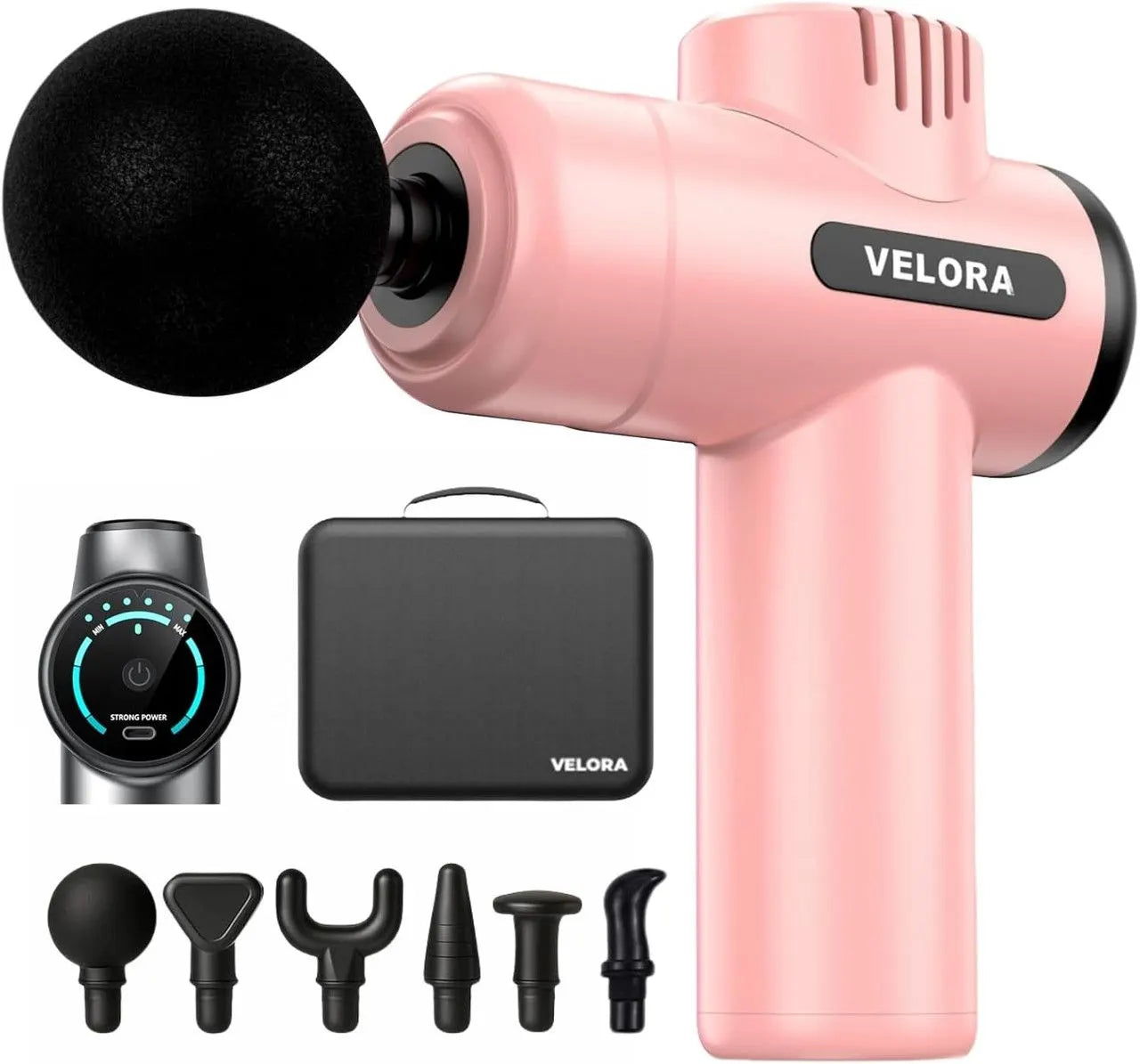VELORA Mini Massage Gun - Deep Tissue Percussion Massager for Neck Back Shoulder Leg Foot - 6 Heads USB-C Rechargeable - Grey - Image 9