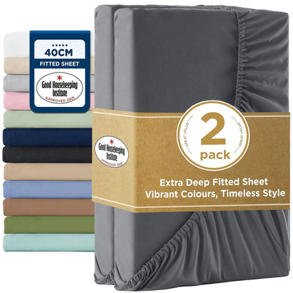 2000TC Hotel Quality Fitted Sheets - 2 Piece Fitted Sheets  -Breathable Bedding - Wrinkle, Fade, Stain Resistant- 16inch/40cm Deep Pocket Fitted Bed Sheets-Wrinkle and Fade Resistant,(Dark gray,Double)