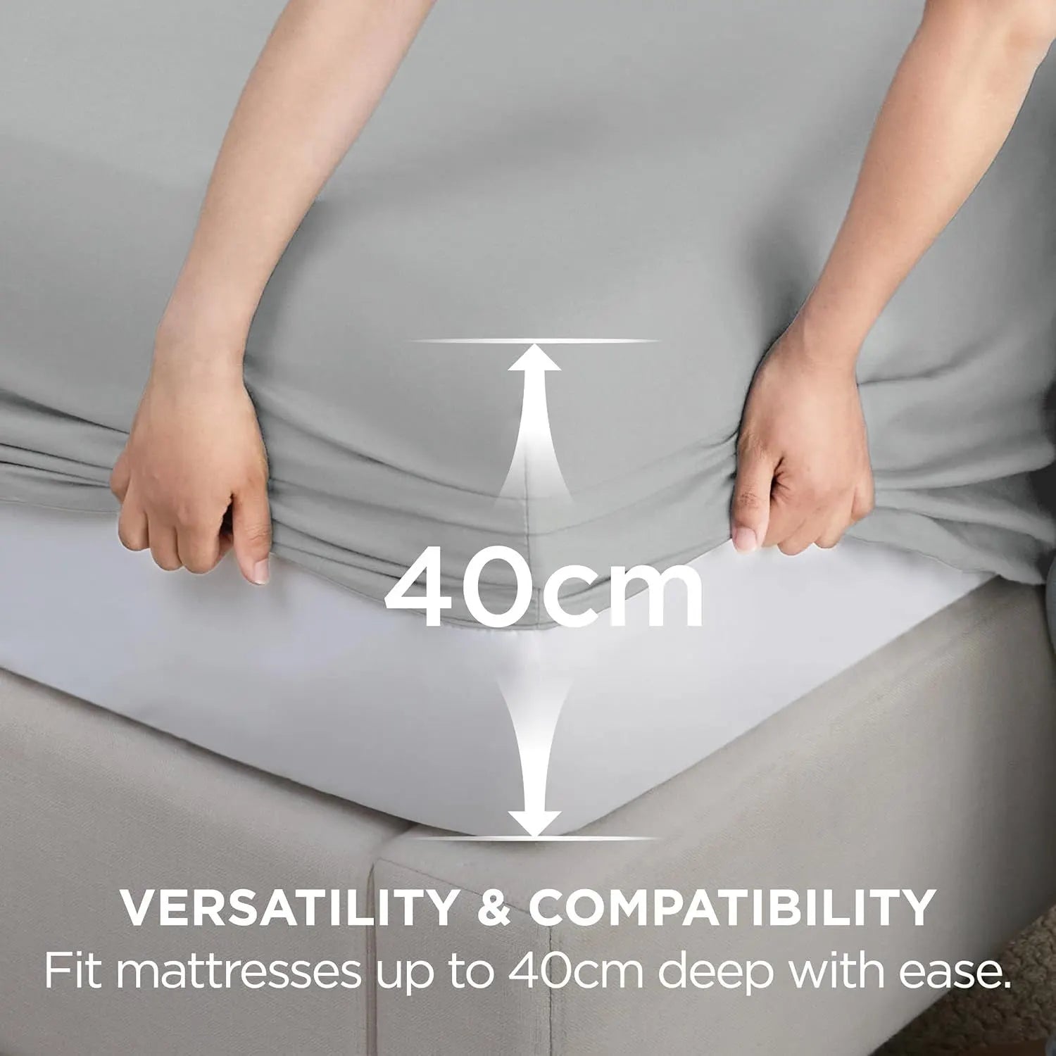 2000TC Hotel Quality Fitted Sheets - 2 Piece Fitted Sheets  -Breathable Bedding - Wrinkle, Fade, Stain Resistant- 16inch/40cm Deep Pocket Fitted Bed Sheets-Wrinkle and Fade Resistant,(Silver-gray,Double) - Image 3