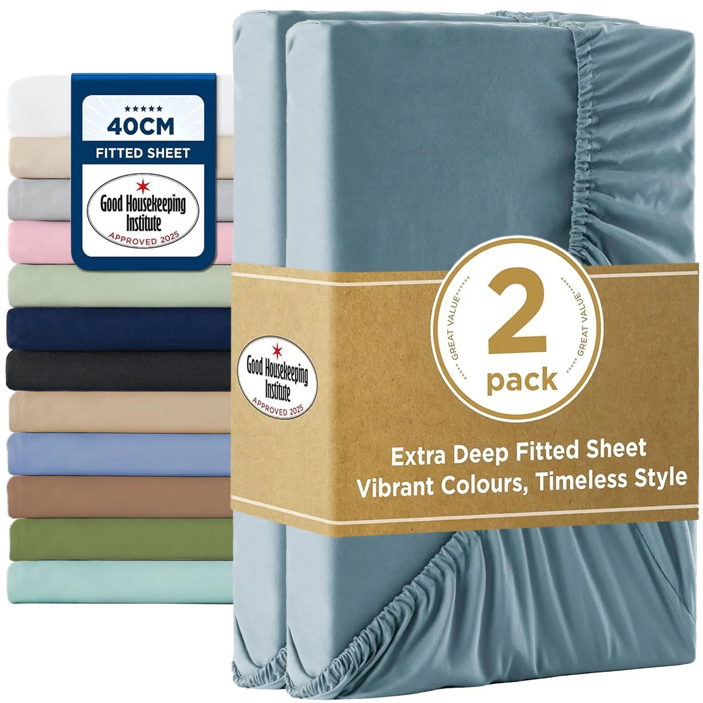 2000TC Hotel Quality Fitted Sheets - 2 Piece Fitted Sheets  -Breathable Bedding - Wrinkle, Fade, Stain Resistant- 16inch/40cm Deep Pocket Fitted Bed Sheets-Wrinkle and Fade Resistant,(Ocean,King)