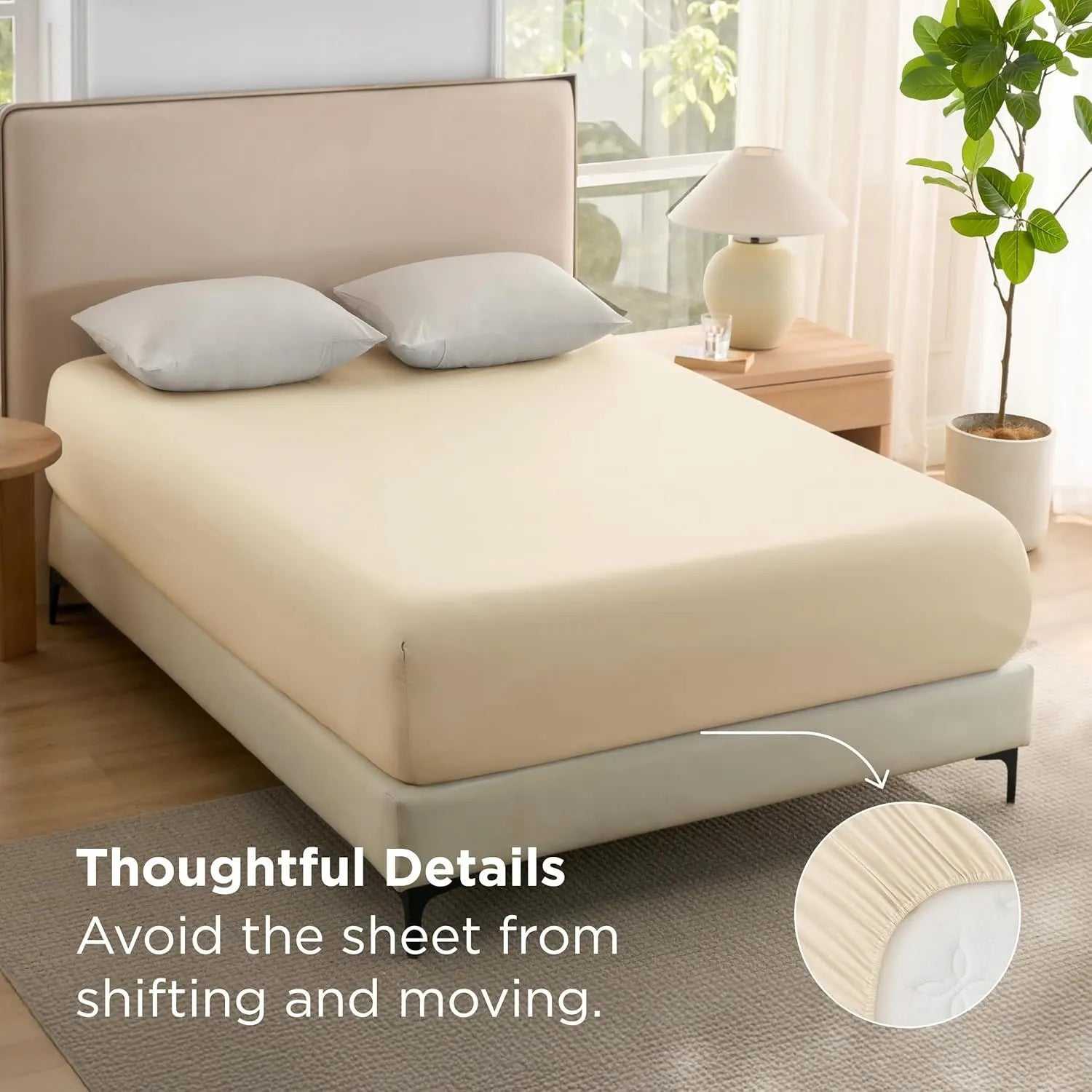 2000TC Hotel Quality Fitted Sheets - 2 Piece Fitted Sheets  -Breathable Bedding - Wrinkle, Fade, Stain Resistant- 16inch/40cm Deep Pocket Fitted Bed Sheets-Wrinkle and Fade Resistant,(Cream White,King) - Image 2