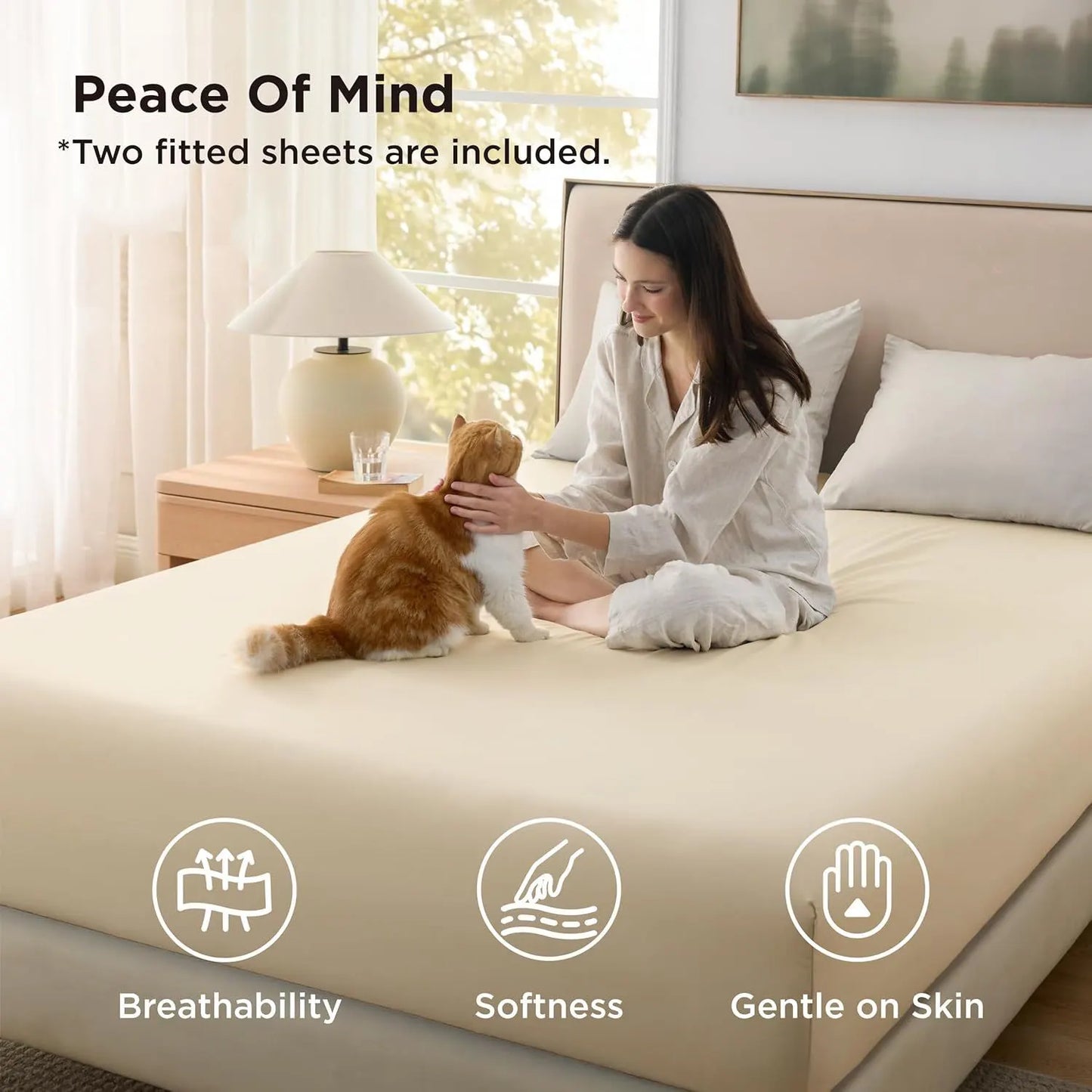 2000TC Hotel Quality Fitted Sheets - 2 Piece Fitted Sheets  -Breathable Bedding - Wrinkle, Fade, Stain Resistant- 16inch/40cm Deep Pocket Fitted Bed Sheets-Wrinkle and Fade Resistant,(Cream White,King) - Image 4