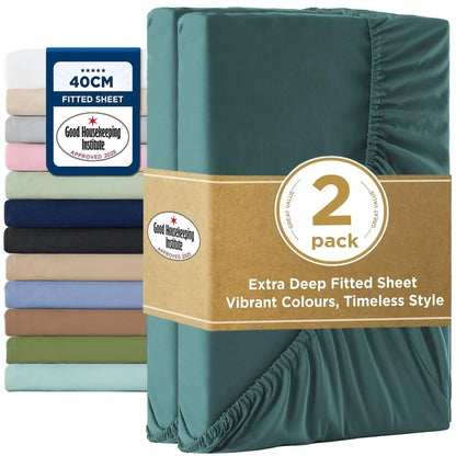 2000TC Hotel Quality Fitted Sheets - 2 Piece Fitted Sheets  -Breathable Bedding - Wrinkle, Fade, Stain Resistant- 16inch/40cm Deep Pocket Fitted Bed Sheets-Wrinkle and Fade Resistant,(Biscay blue,King)