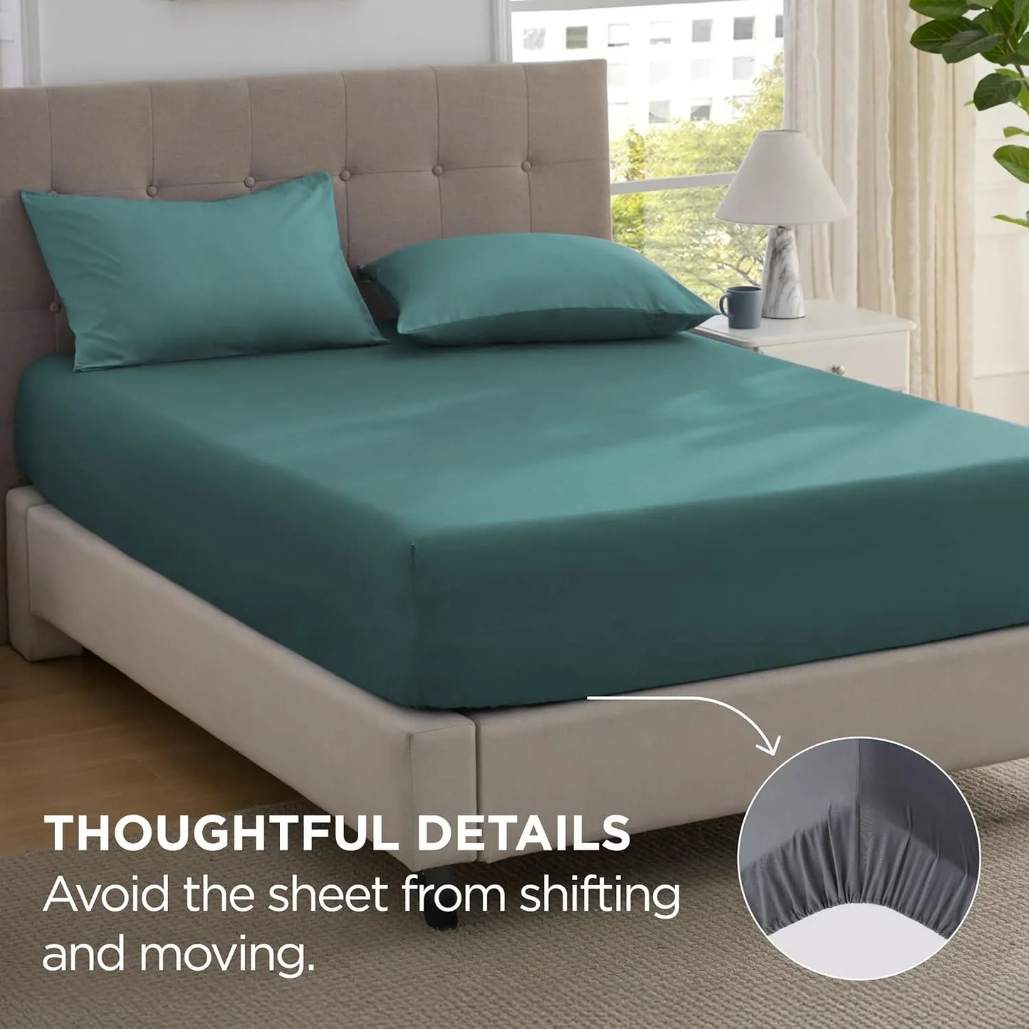 2000TC Hotel Quality Fitted Sheets - 2 Piece Fitted Sheets  -Breathable Bedding - Wrinkle, Fade, Stain Resistant- 16inch/40cm Deep Pocket Fitted Bed Sheets-Wrinkle and Fade Resistant,(Biscay blue,King) - Image 4