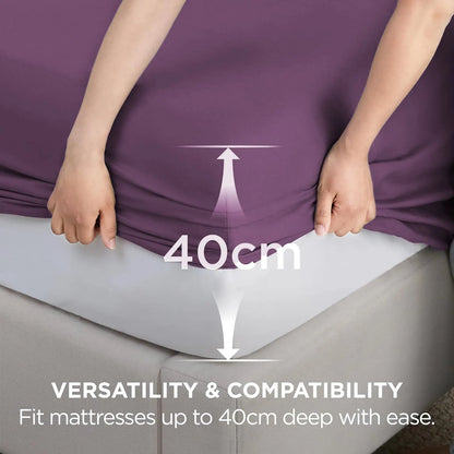 2000TC Hotel Quality Fitted Sheets - 2 Piece Fitted Sheets  -Breathable Bedding - Wrinkle, Fade, Stain Resistant- 16inch/40cm Deep Pocket Fitted Bed Sheets-Wrinkle and Fade Resistant,(Purple,King) - Image 3