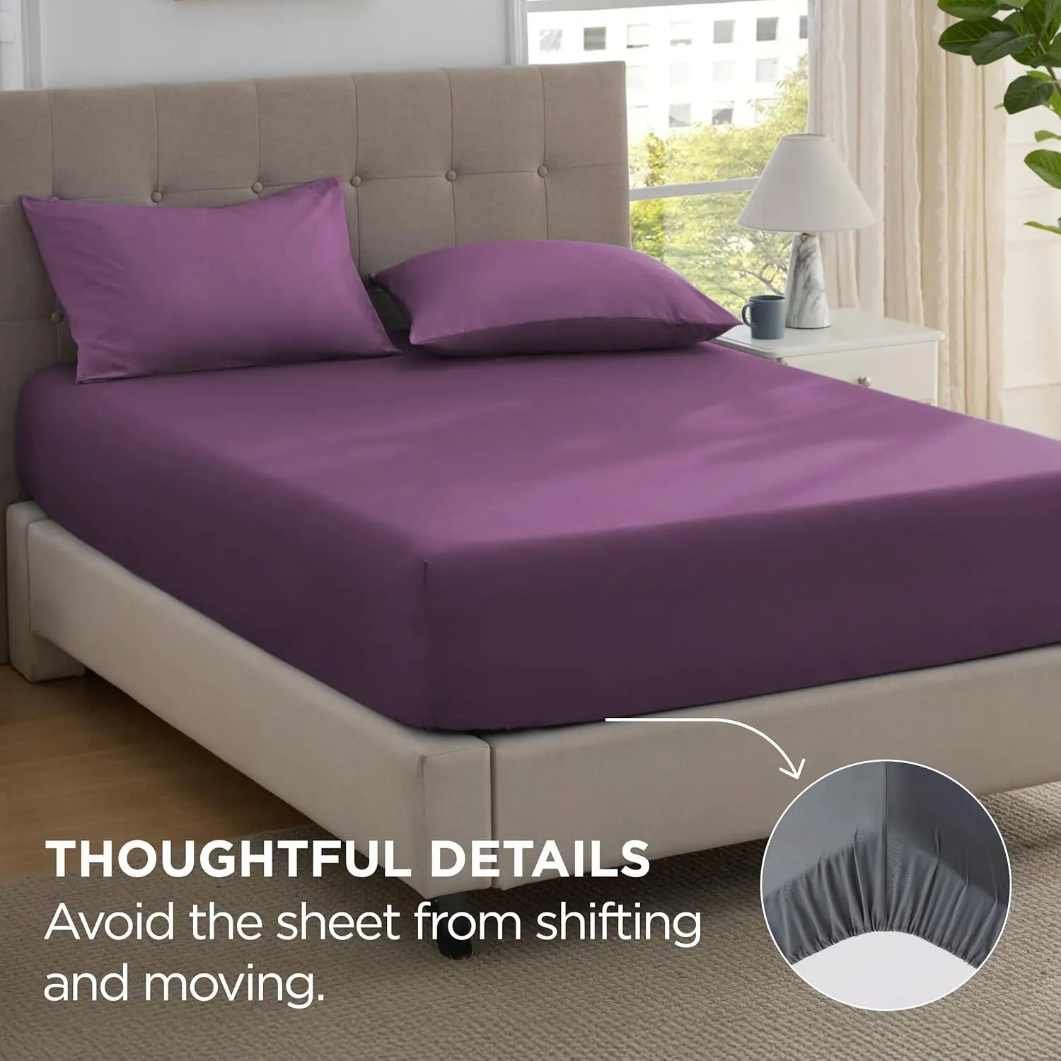 2000TC Hotel Quality Fitted Sheets - 2 Piece Fitted Sheets  -Breathable Bedding - Wrinkle, Fade, Stain Resistant- 16inch/40cm Deep Pocket Fitted Bed Sheets-Wrinkle and Fade Resistant,(Purple,King) - Image 4