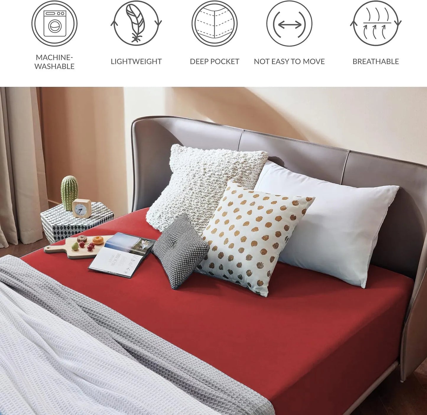 2000TC Hotel Quality Fitted Sheets - 2 Piece Fitted Sheets  -Breathable Bedding - Wrinkle, Fade, Stain Resistant- 16inch/40cm Deep Pocket Fitted Bed Sheets-Wrinkle and Fade Resistant,(Red,King Single) - Image 6