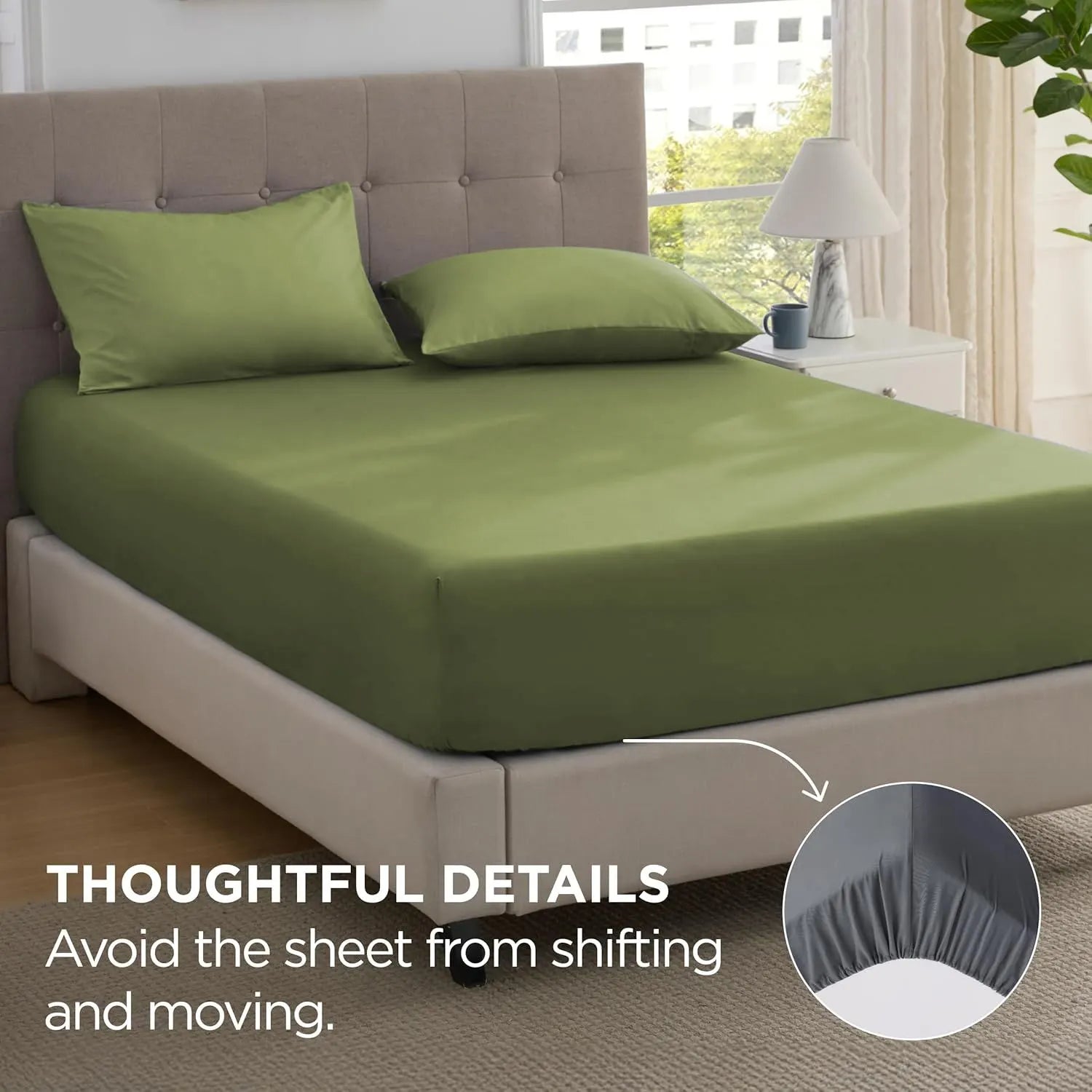 2000TC Hotel Quality Fitted Sheets - 2 Piece Fitted Sheets  -Breathable Bedding - Wrinkle, Fade, Stain Resistant- 16inch/40cm Deep Pocket Fitted Bed Sheets-Wrinkle and Fade Resistant,(Olive green,King Single) - Image 4