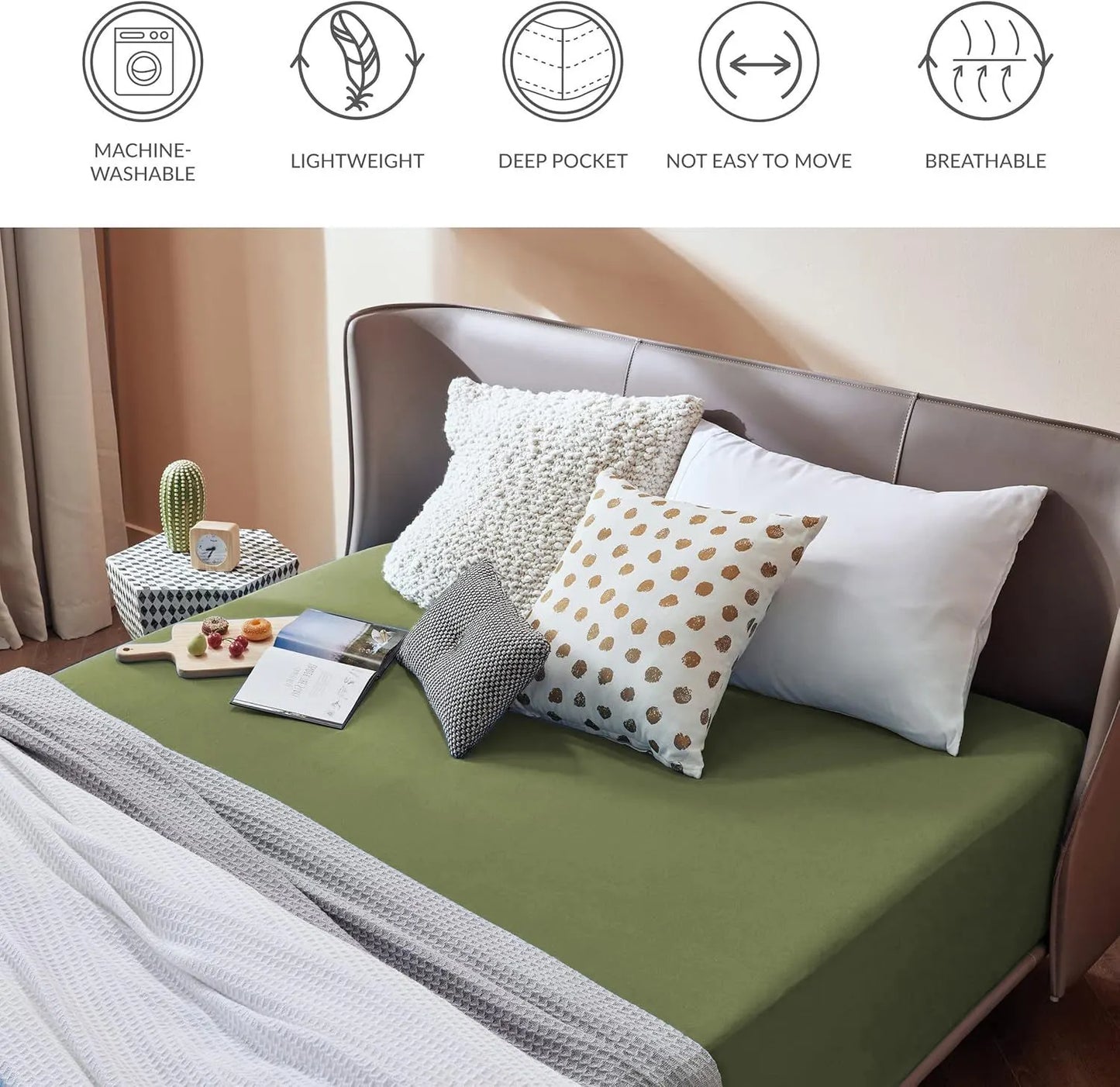 2000TC Hotel Quality Fitted Sheets - 2 Piece Fitted Sheets  -Breathable Bedding - Wrinkle, Fade, Stain Resistant- 16inch/40cm Deep Pocket Fitted Bed Sheets-Wrinkle and Fade Resistant,(Olive green,King Single) - Image 6