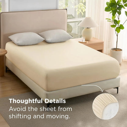 2000TC Hotel Quality Fitted Sheets - 2 Piece Fitted Sheets  -Breathable Bedding - Wrinkle, Fade, Stain Resistant- 16inch/40cm Deep Pocket Fitted Bed Sheets-Wrinkle and Fade Resistant,(Cream White,King Single) - Image 2