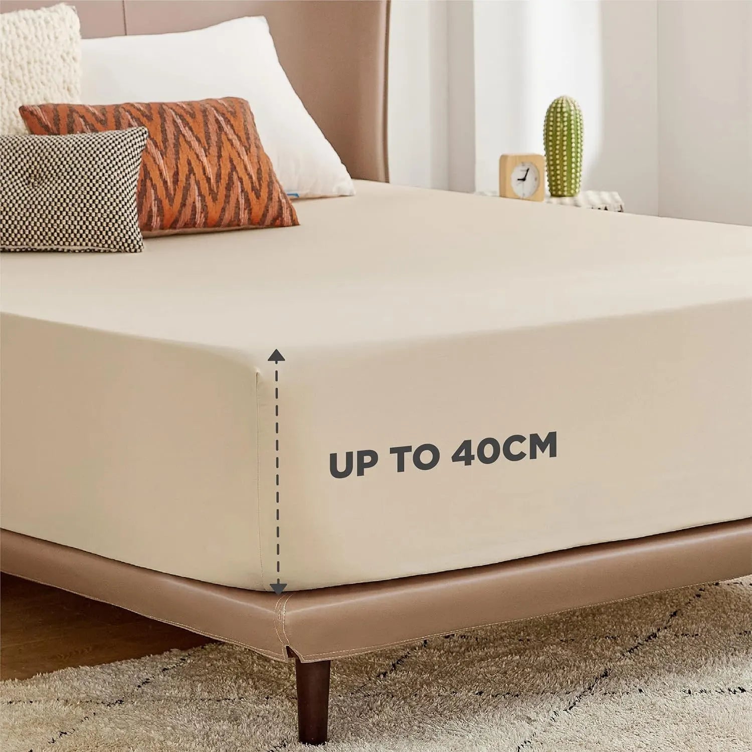 2000TC Hotel Quality Fitted Sheets - 2 Piece Fitted Sheets  -Breathable Bedding - Wrinkle, Fade, Stain Resistant- 16inch/40cm Deep Pocket Fitted Bed Sheets-Wrinkle and Fade Resistant,(Cream White,King Single) - Image 6