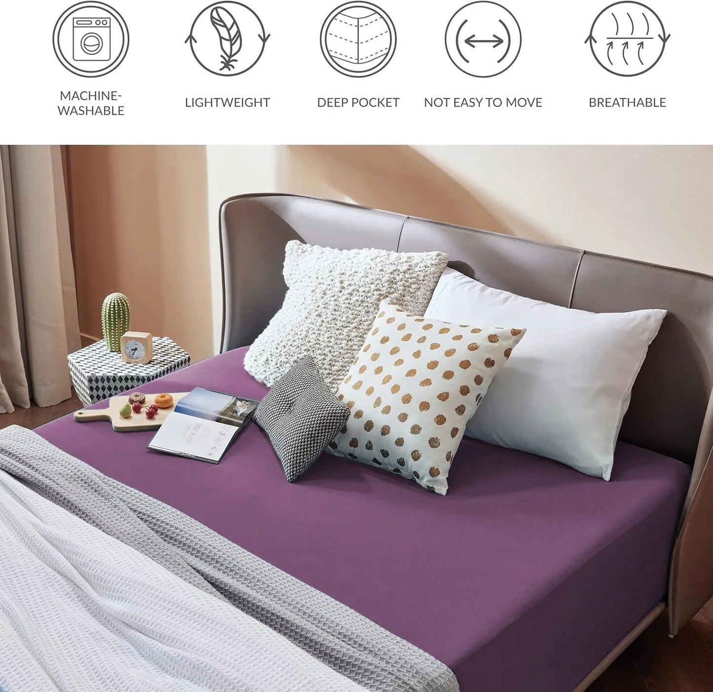 2000TC Hotel Quality Fitted Sheets - 2 Piece Fitted Sheets  -Breathable Bedding - Wrinkle, Fade, Stain Resistant- 16inch/40cm Deep Pocket Fitted Bed Sheets-Wrinkle and Fade Resistant,(Purple,King Single) - Image 6