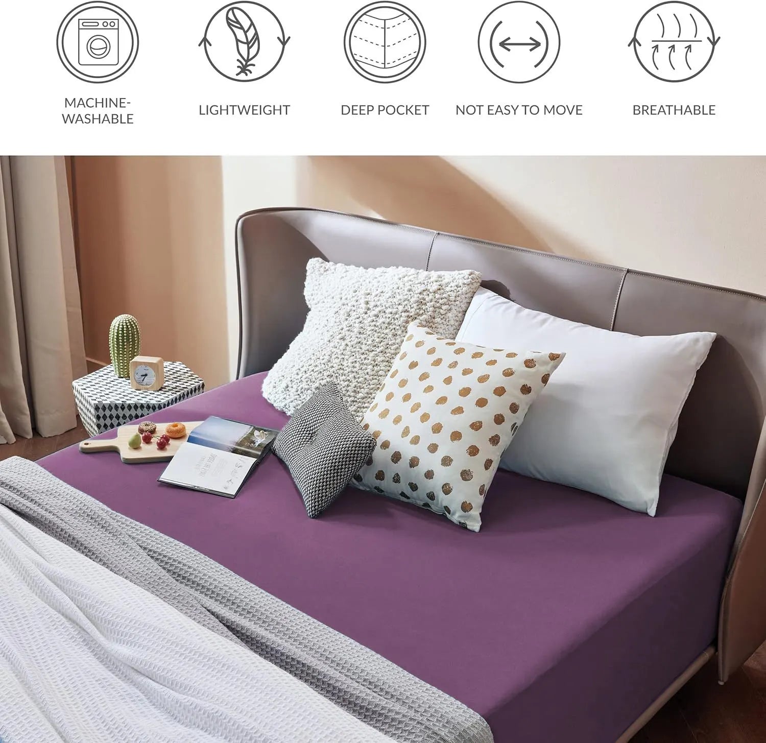 2000TC Hotel Quality Fitted Sheets - 2 Piece Fitted Sheets  -Breathable Bedding - Wrinkle, Fade, Stain Resistant- 16inch/40cm Deep Pocket Fitted Bed Sheets-Wrinkle and Fade Resistant,(Purple,King Single) - Image 6