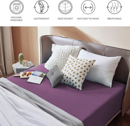 2000TC Hotel Quality Fitted Sheets - 2 Piece Fitted Sheets  -Breathable Bedding - Wrinkle, Fade, Stain Resistant- 16inch/40cm Deep Pocket Fitted Bed Sheets-Wrinkle and Fade Resistant,(Purple,King Single) - Image 6