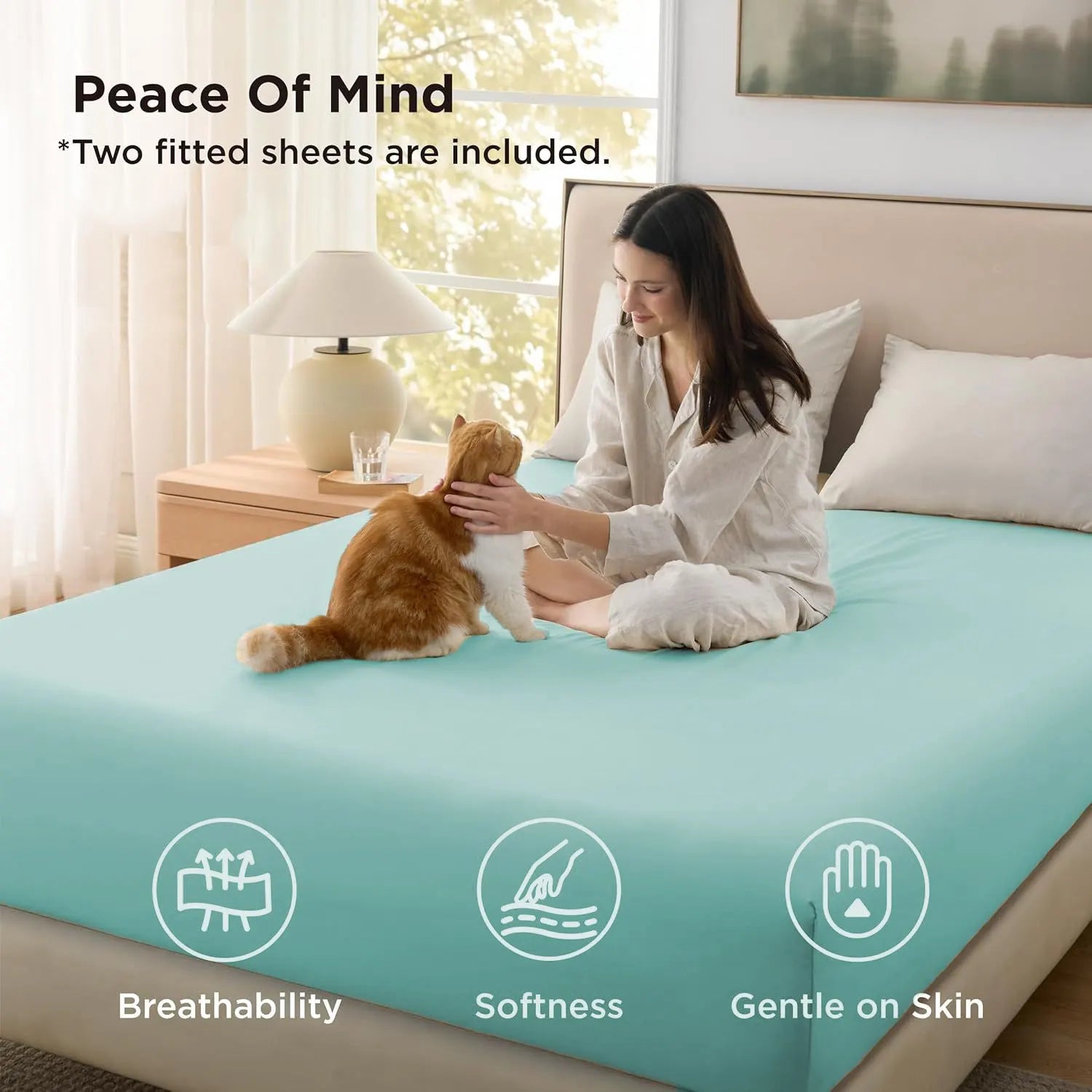2000TC Hotel Quality Fitted Sheets - 2 Piece Fitted Sheets  -Breathable Bedding - Wrinkle, Fade, Stain Resistant- 16inch/40cm Deep Pocket Fitted Bed Sheets-Wrinkle and Fade Resistant,(Ice blue,Queen) - Image 2